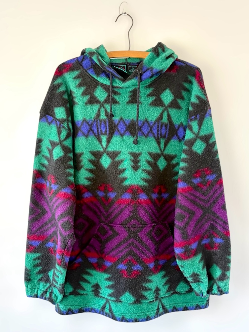 Vtg 90s Santana Southwest Aztec Geometric Fleece Hoodie XL